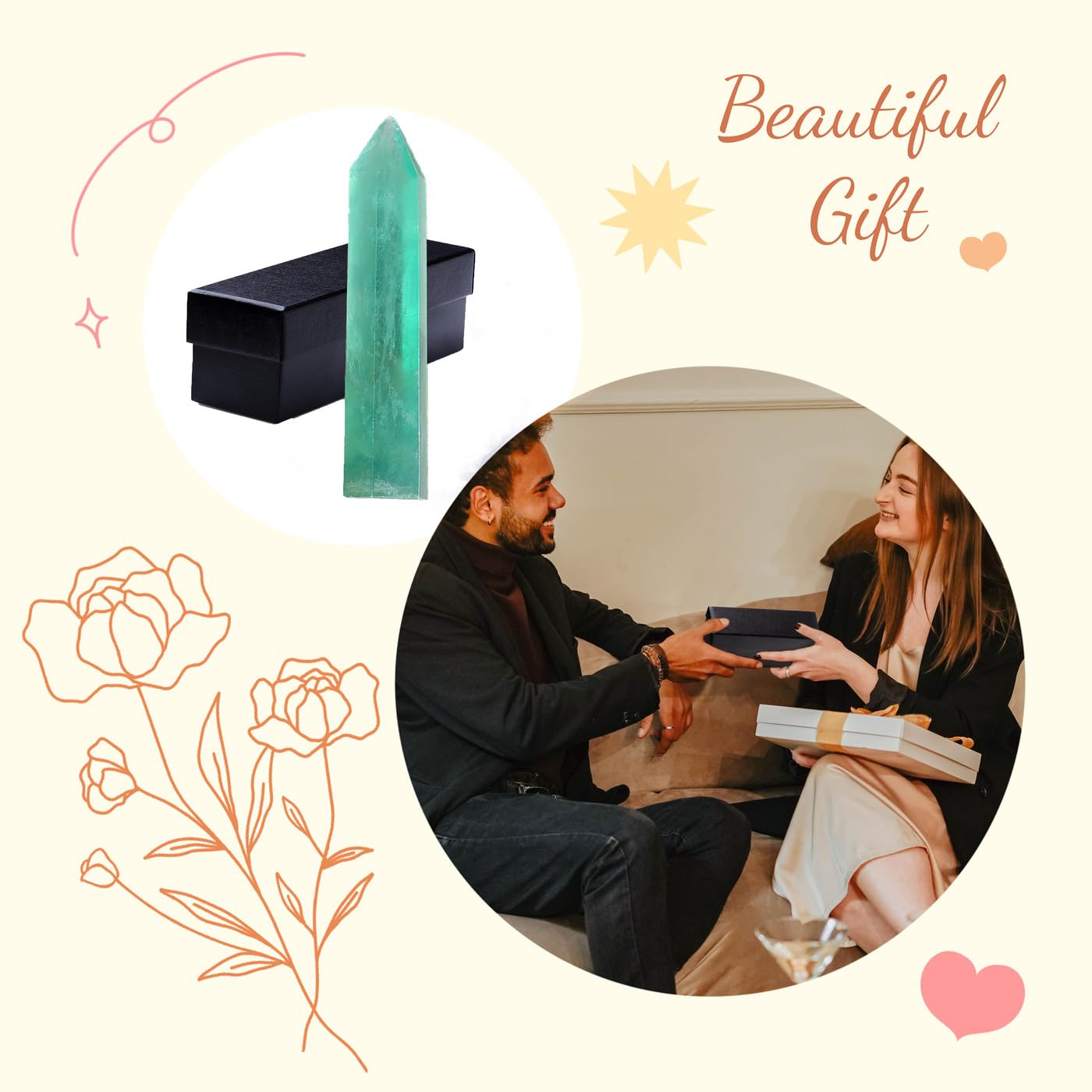 ZHIYUXI green fluorite wand on a shelf enhances ambience and aura.