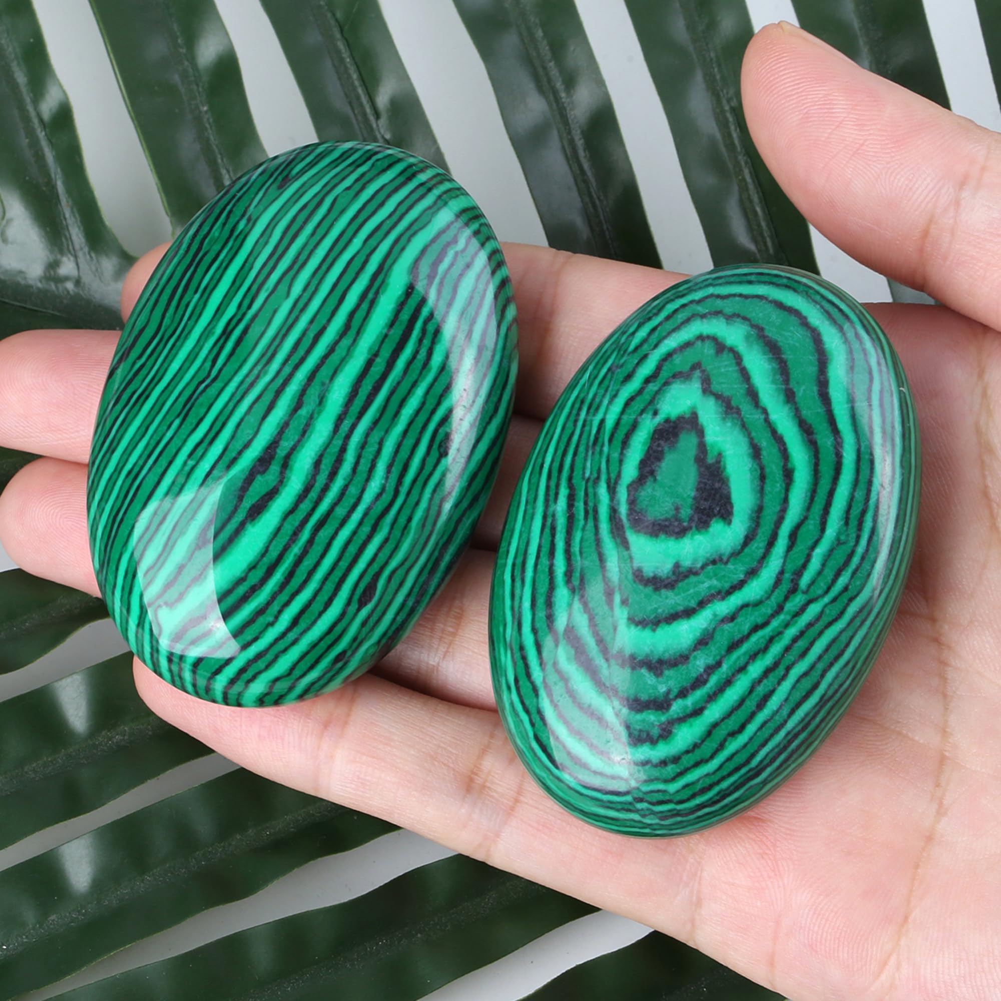 ZHIYUXI Malachite palm stone handheld usage for relaxation and focus.