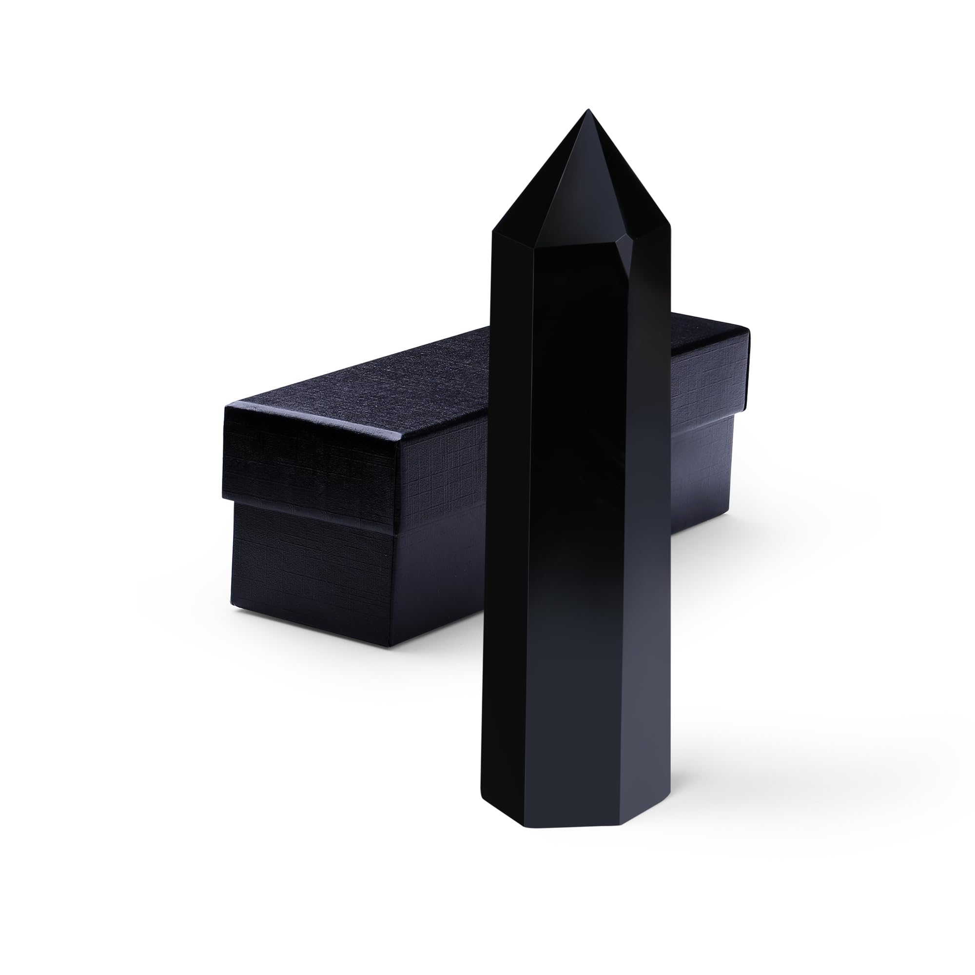 Zhiyuxi obsidian wand hexagonal pointed tip ideal for meditation and energy balancing.