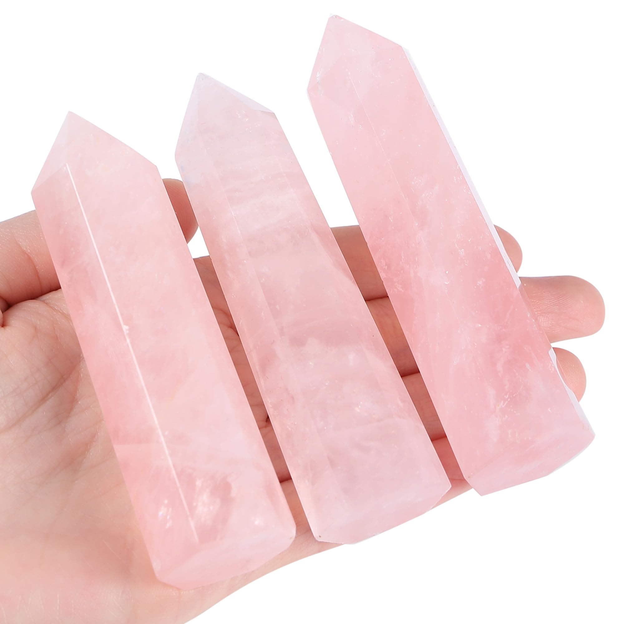ZHIYUXI hexagonal pointed rose quartz wand glow for chakra work.