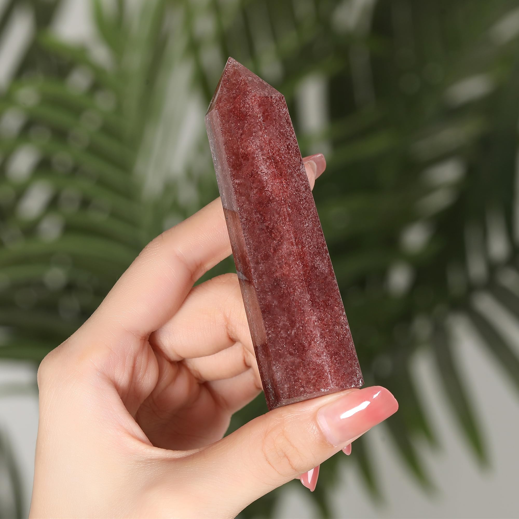 ZHIYUXI strawberry quartz wand close-up showing natural color variations.