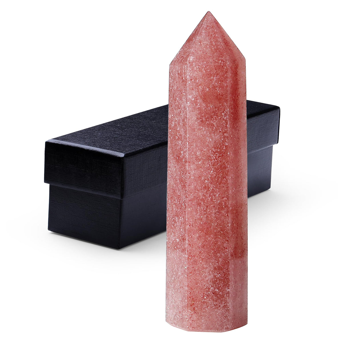 ZHIYUXI strawberry quartz healing wand with hexagonal pointed tip for meditation.