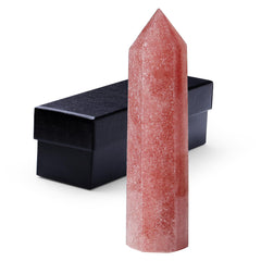 ZHIYUXI strawberry quartz healing wand with hexagonal pointed tip for meditation.