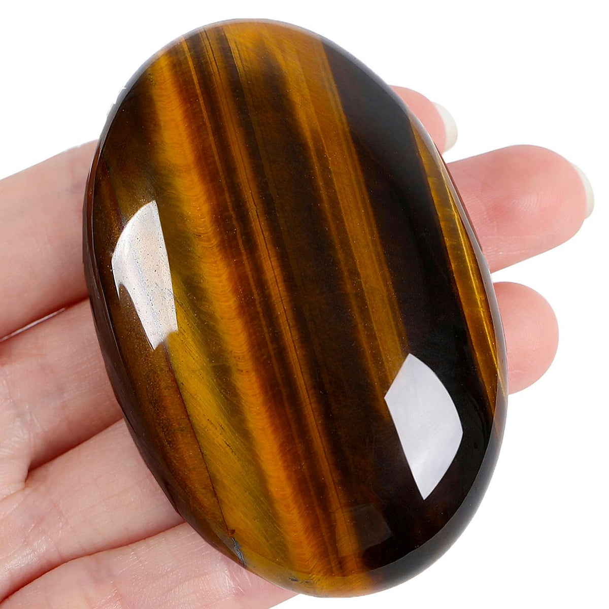 ZHIYUXI tiger's eye palm stone close-up showing calm focus