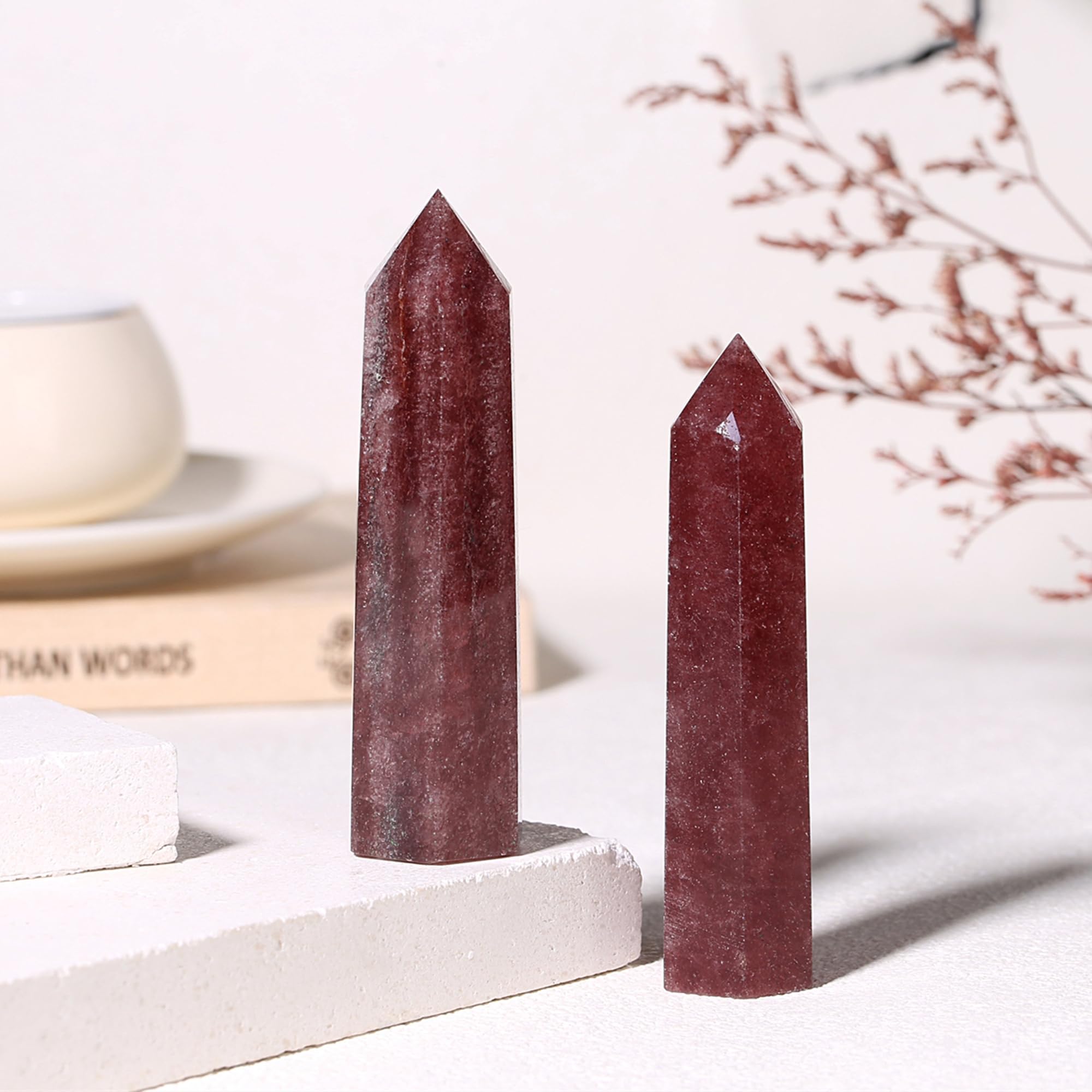 ZHIYUXI strawberry quartz wand inside elegant gift box.