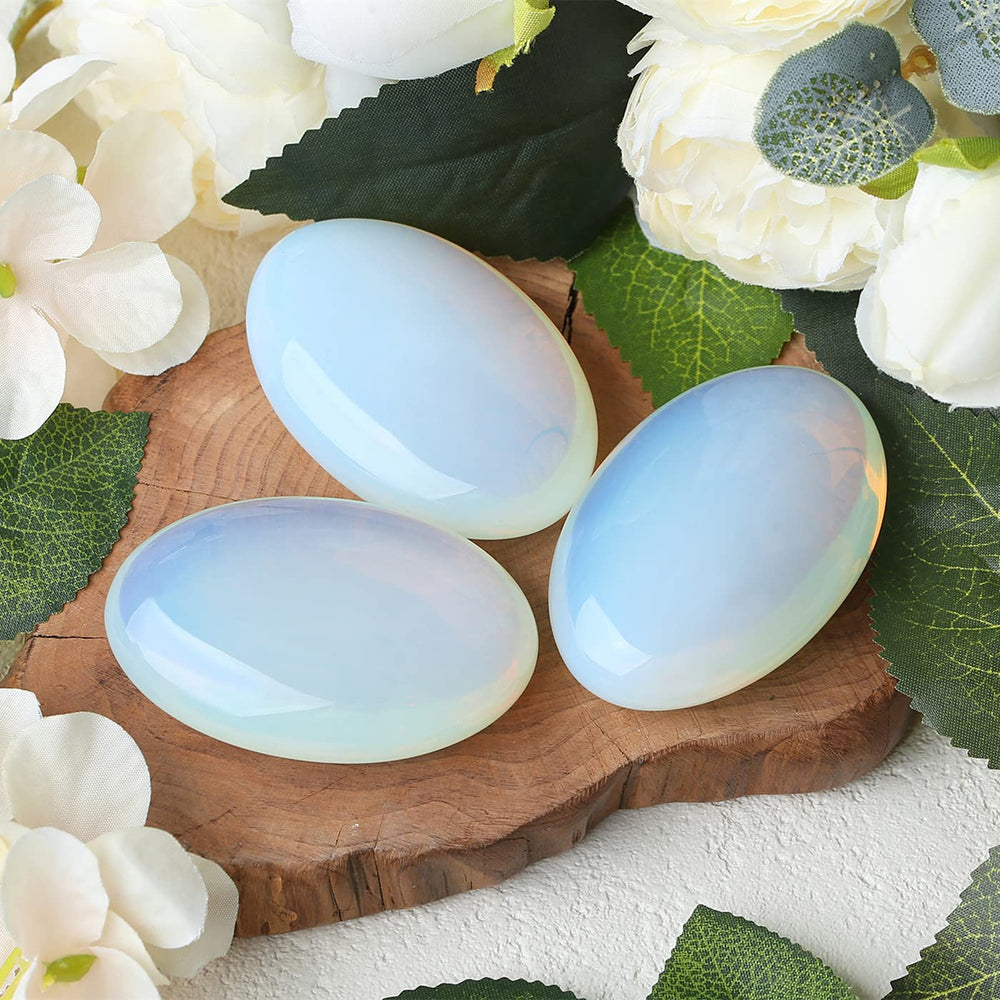 ZHIYUXI Opalite palm stone oval decor for a serene desk vibe.