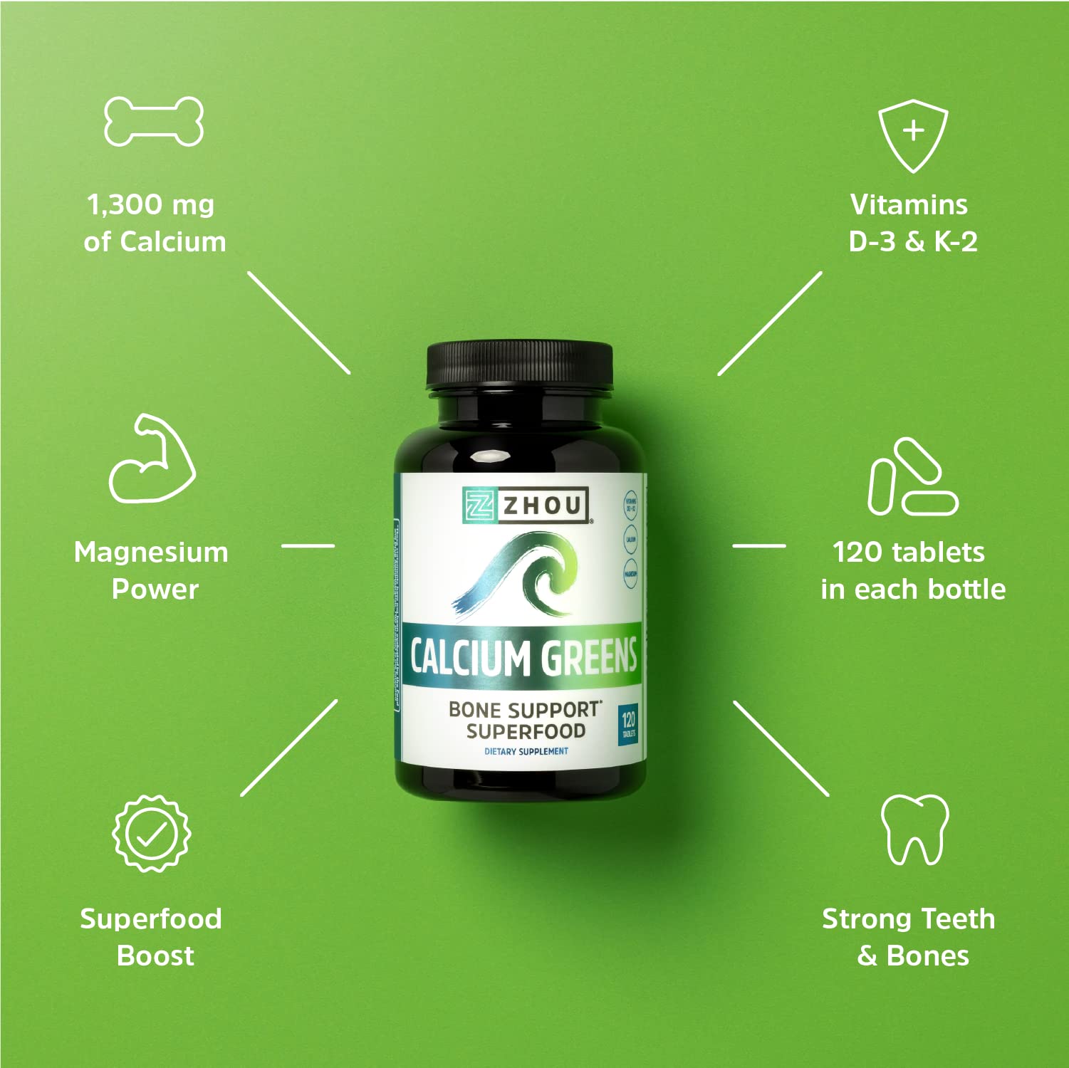 ZHOU Calcium Greens algae-derived calcium with magnesium for balanced minerals.