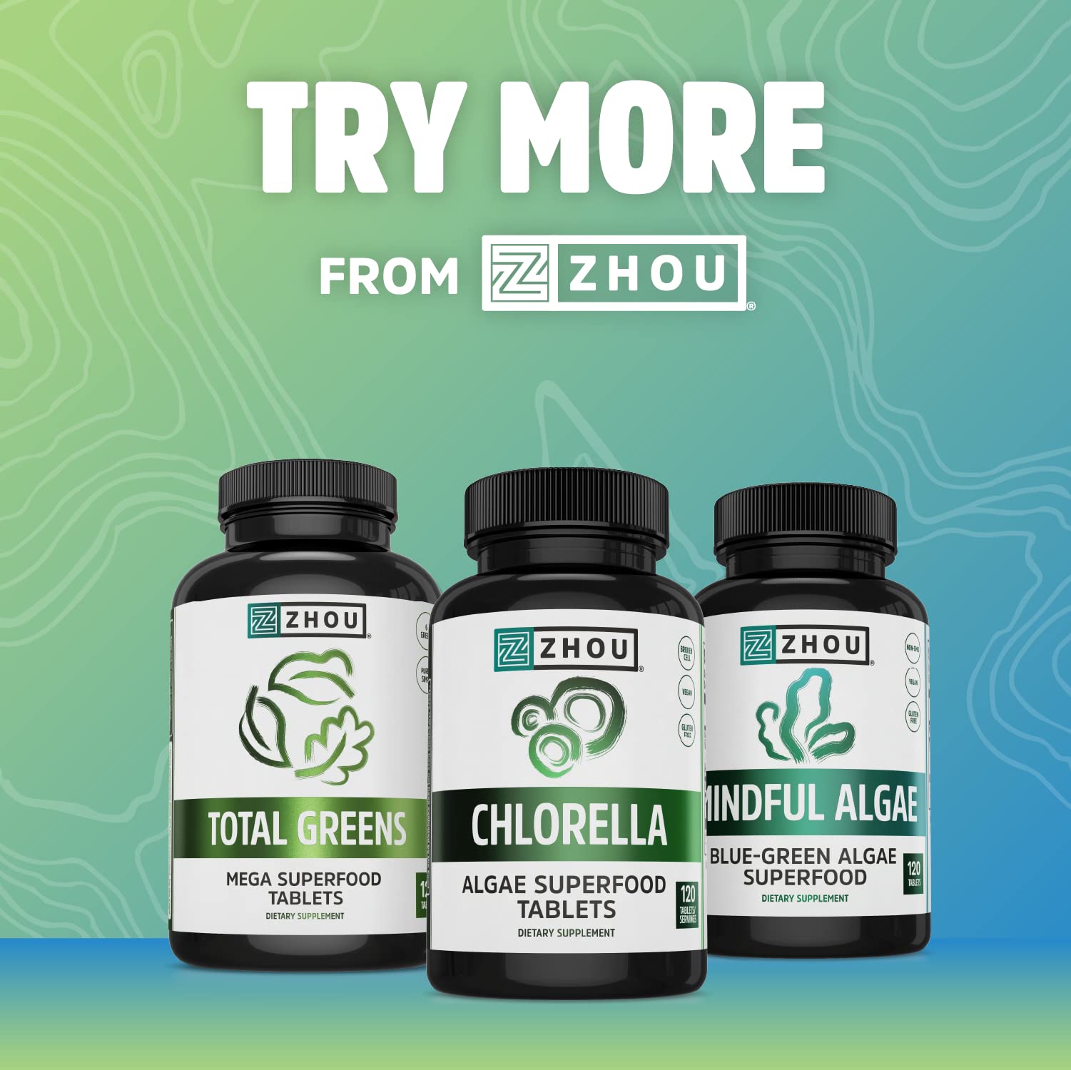 ZHOU Calcium Greens daily-use bottle shown in lifestyle setting.