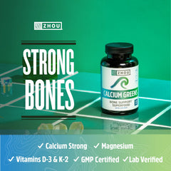ZHOU Calcium Greens spirulina and barley grass greens blend for plant-based nutrition.