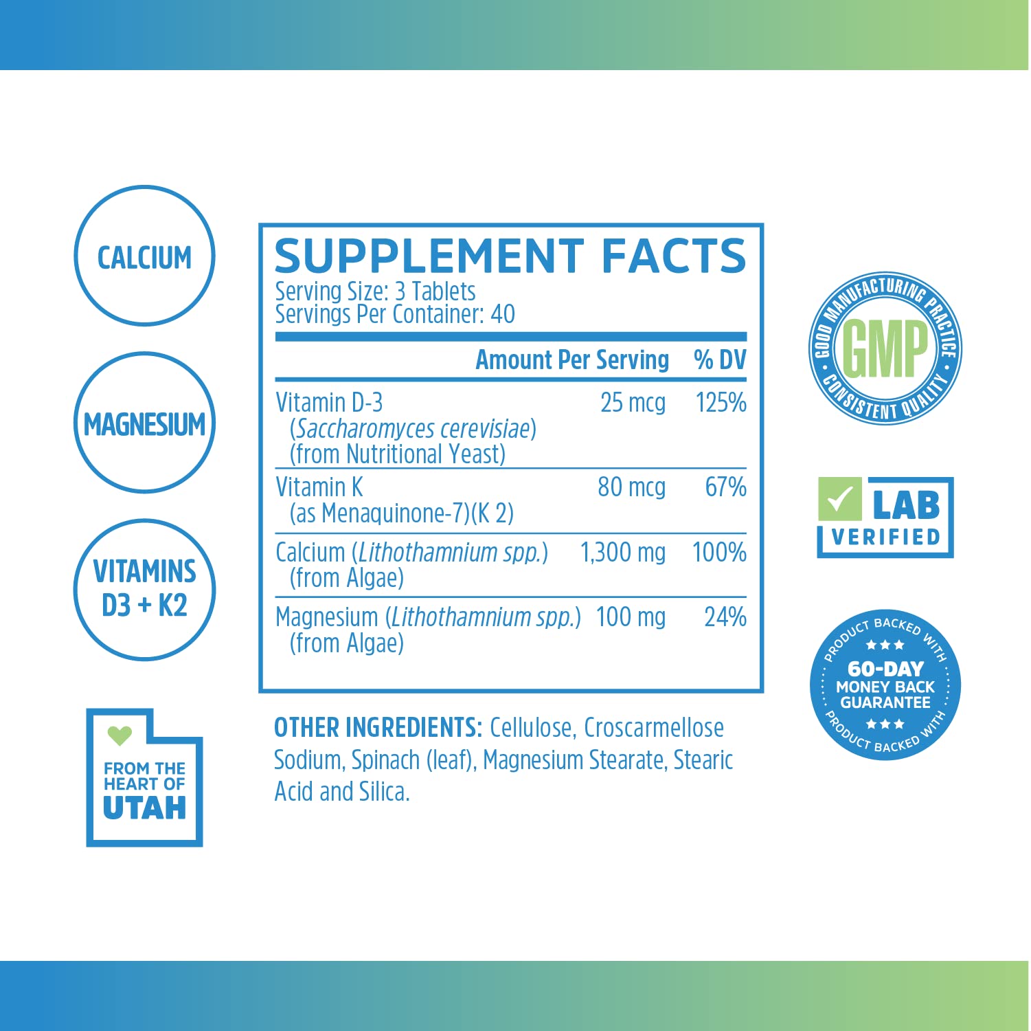 ZHOU Calcium Greens tablets close-up showing 1,300 mg calcium per serving.