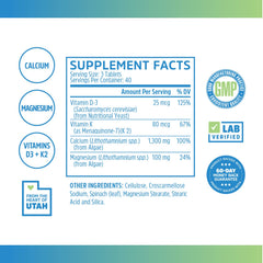 ZHOU Calcium Greens tablets close-up showing 1,300 mg calcium per serving.