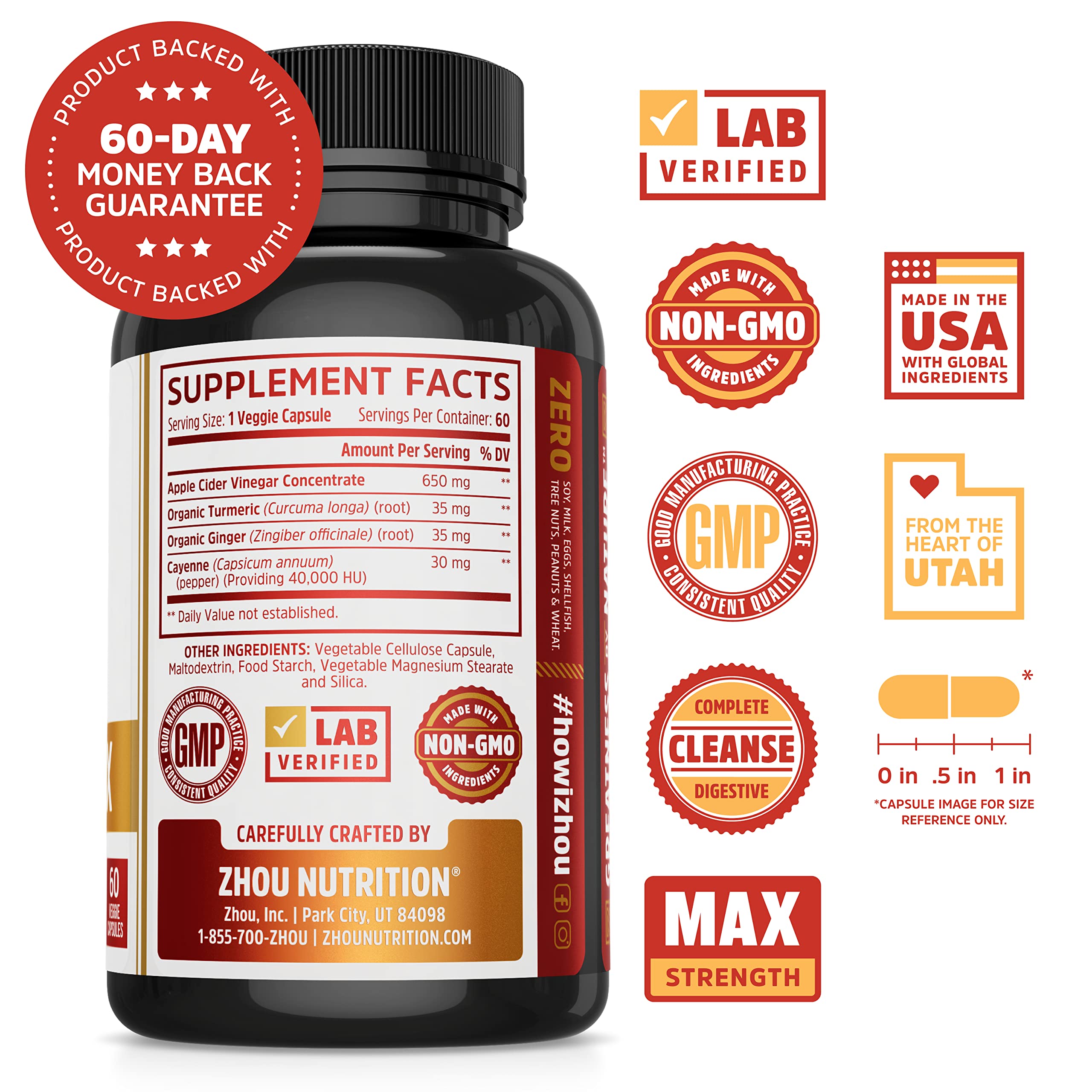 Zhou Cider Detox capsules closeup showing vegan formulation for everyday support.