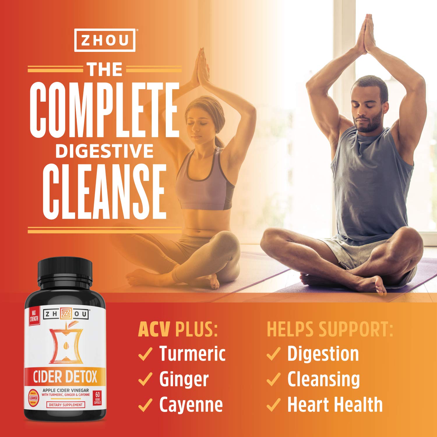 Zhou Cider Detox natural ingredients like ginger and turmeric highlighted for balanced digestion.