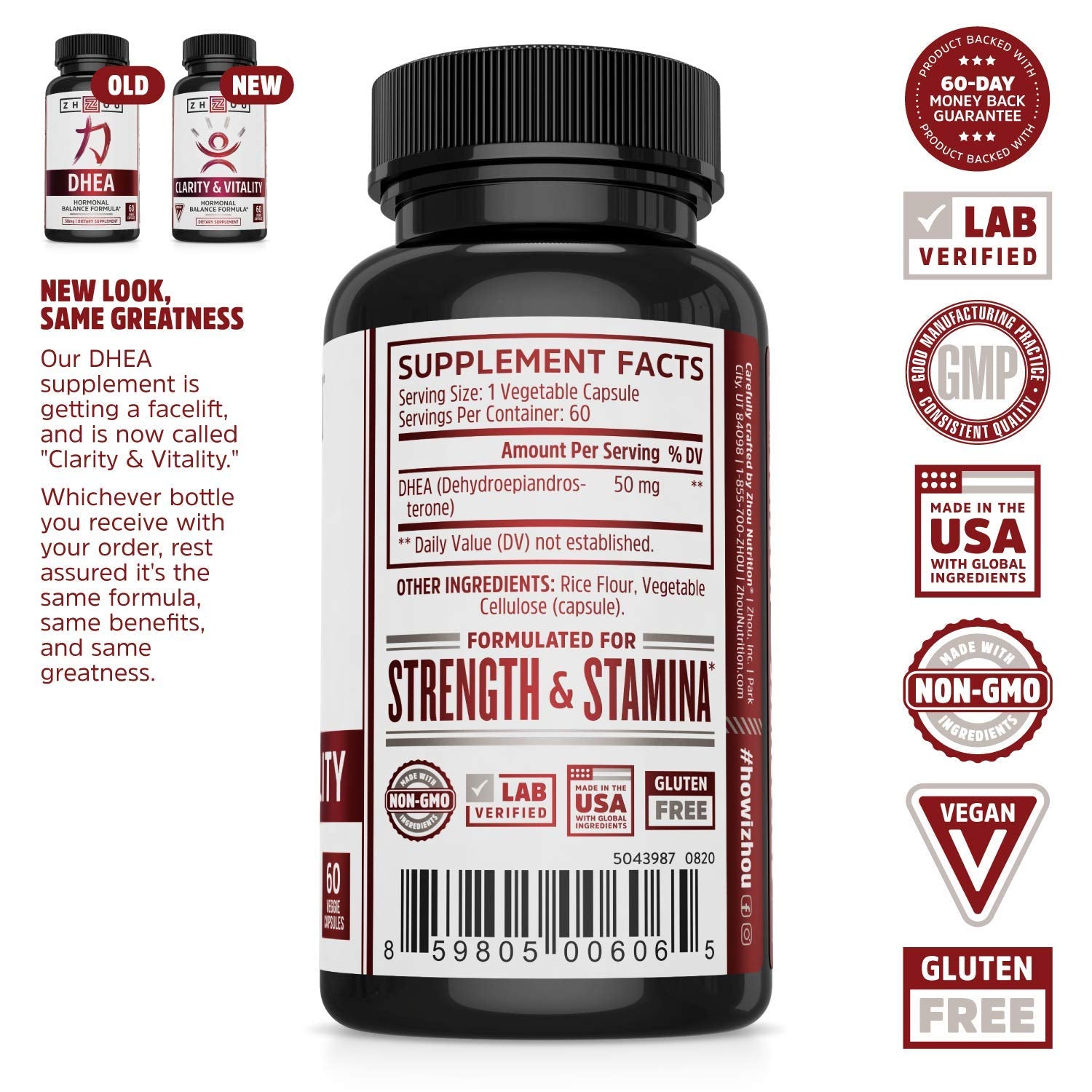 ZHOU Clarity and Vitality capsules close-up – vegan, gluten-free supplement for everyday wellness.