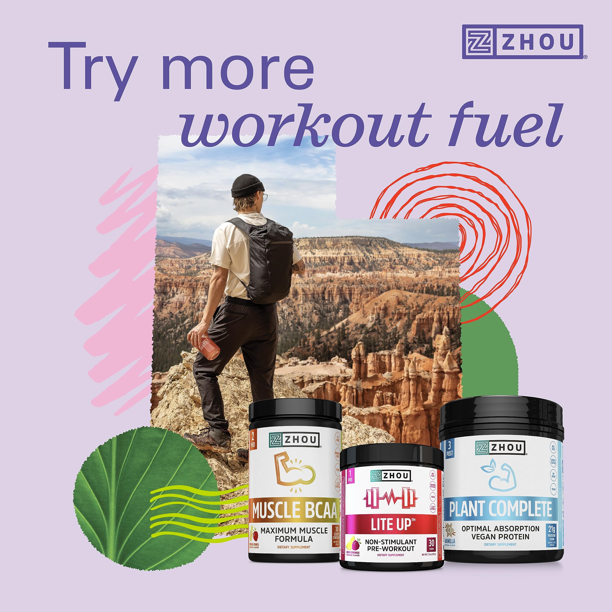 Zhou Creatine on-the-go lifestyle, vegan and gluten-free