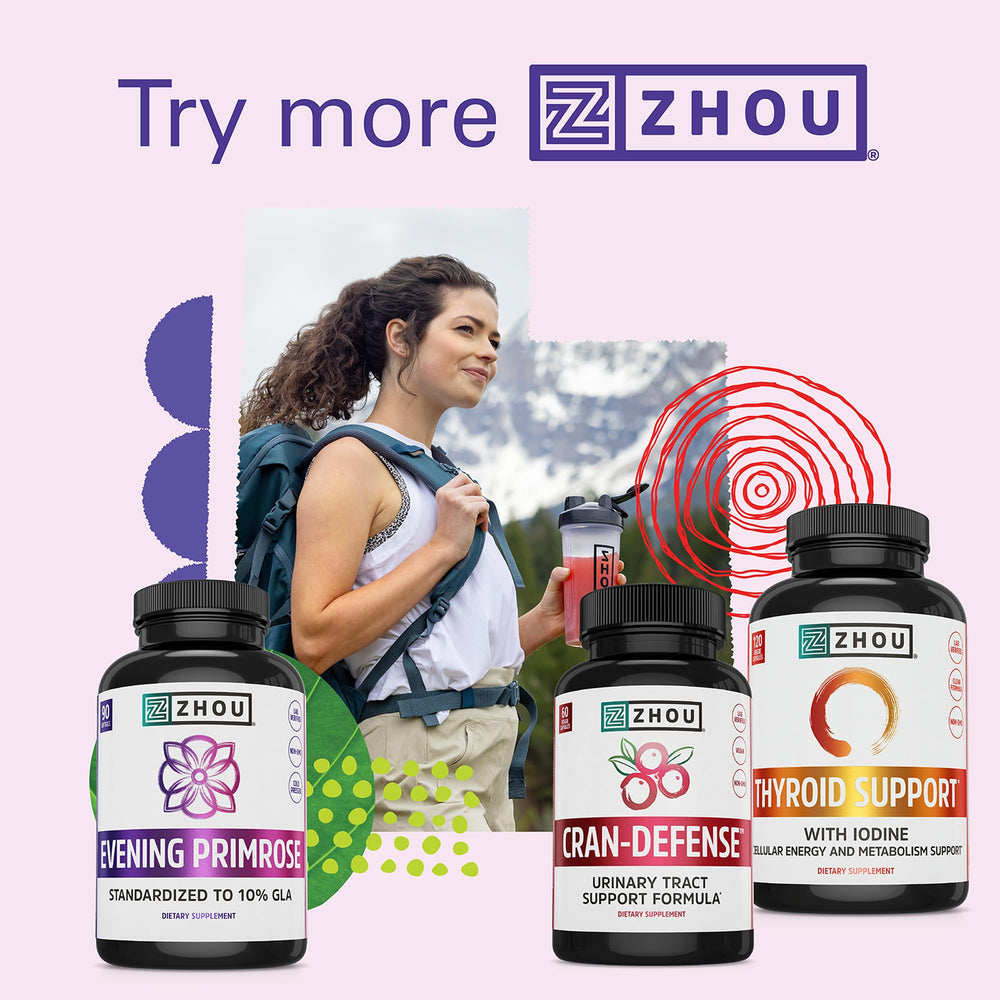 Zhou Evening Primrose Oil bottle noting 10% GLA content.