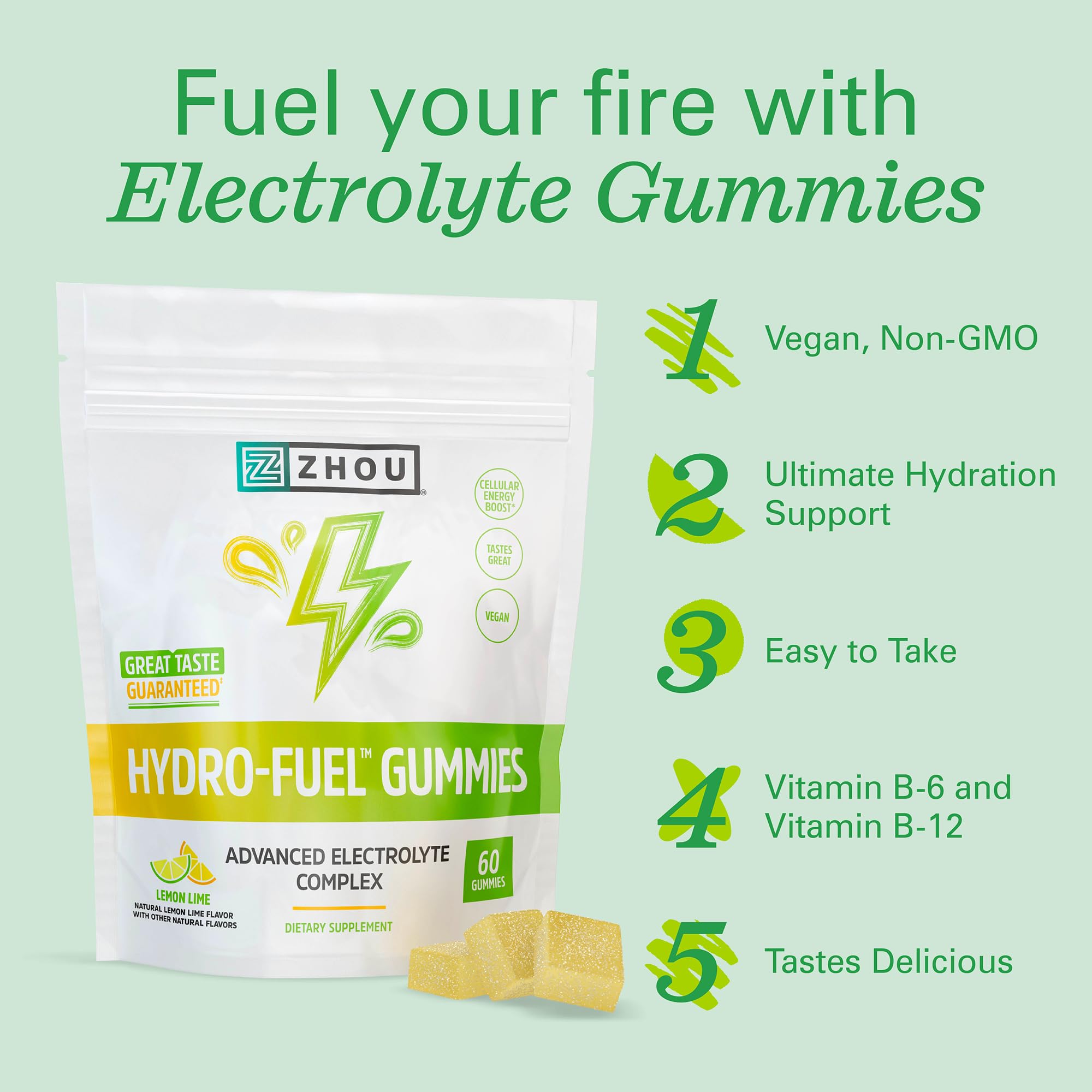 ZHOU Hydro-Fuel Gummies poured into water for quick mixing