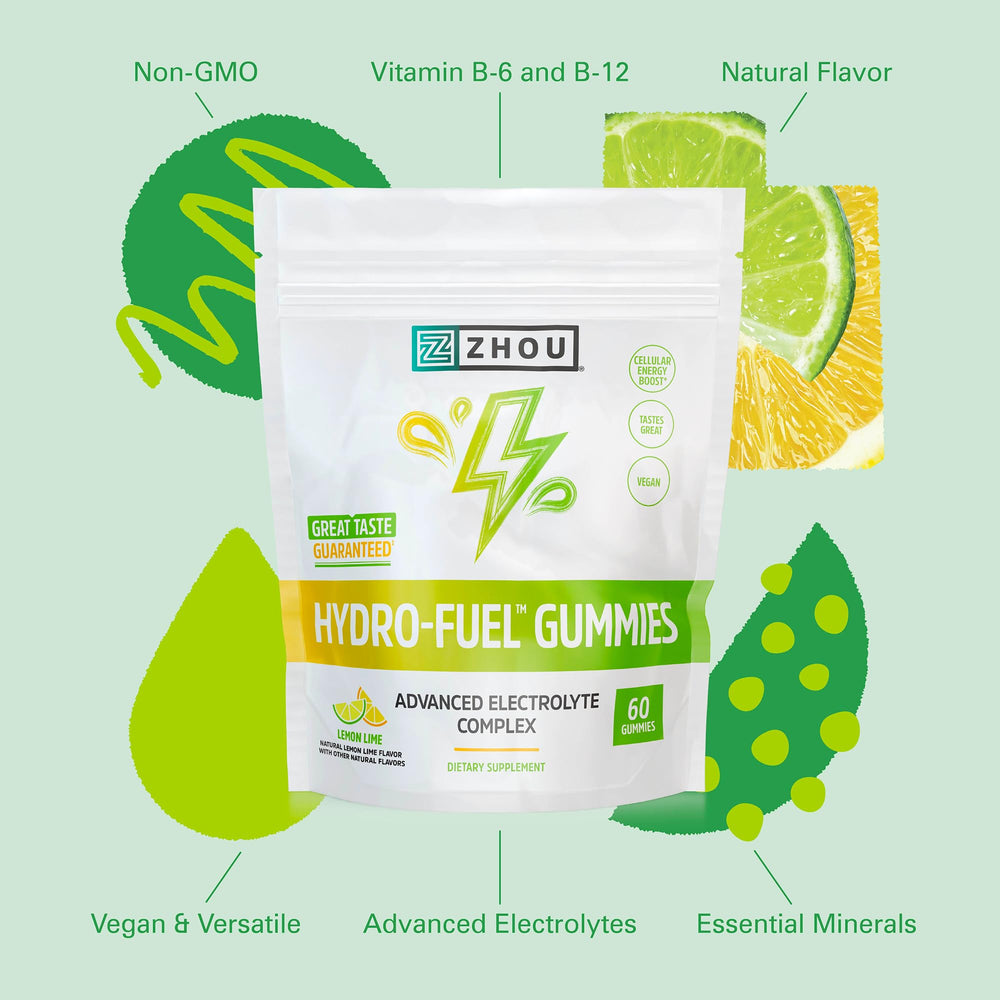ZHOU Hydro-Fuel Gummies served with a glass of water after workout