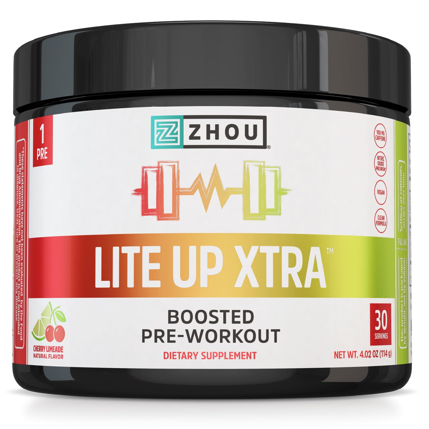 ZHOU Lite Up Xtra bottle pour shows clean caffeine energy for workouts.