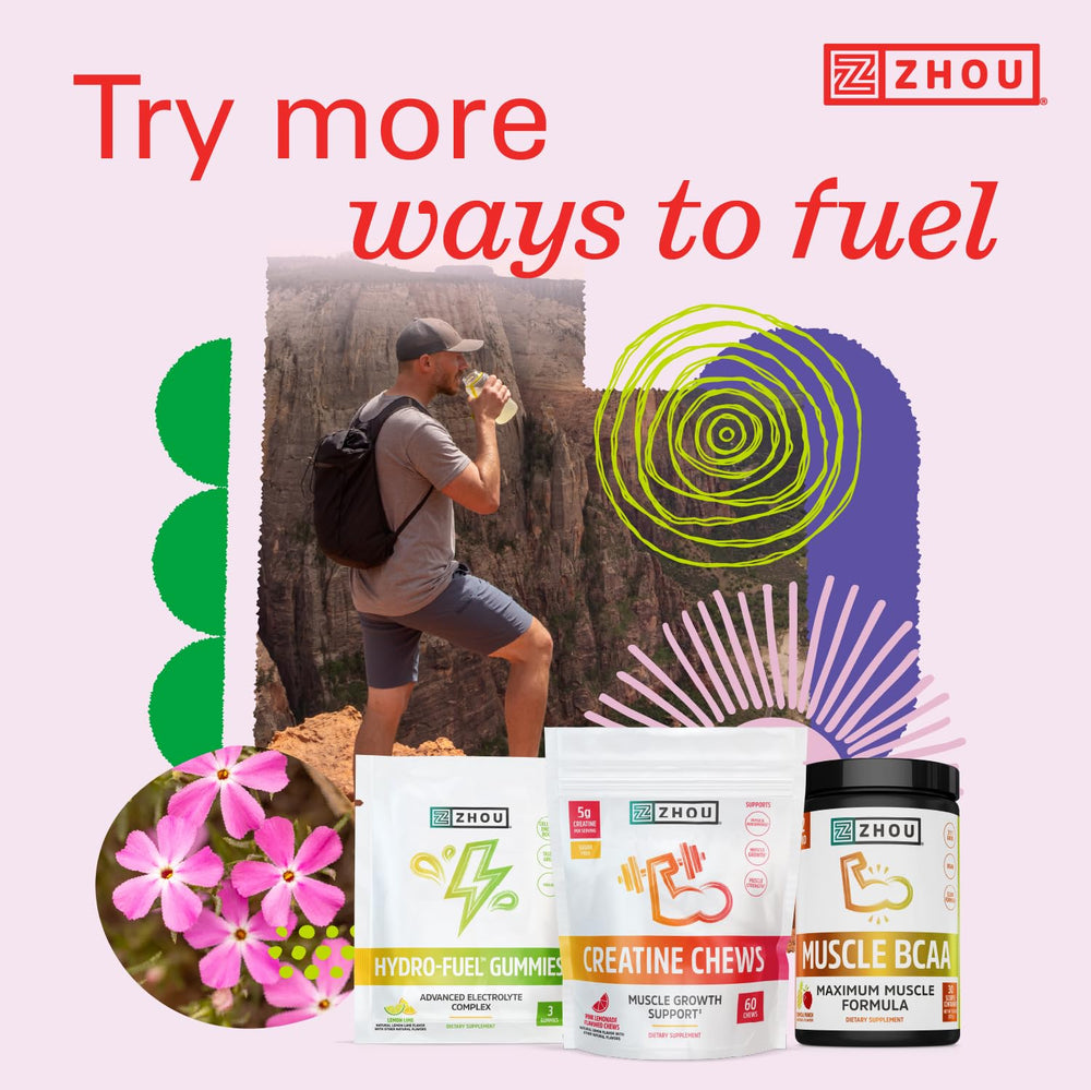 ZHOU Lite Up Xtra jar on shelf signals a sugar-free option for active lifestyles.