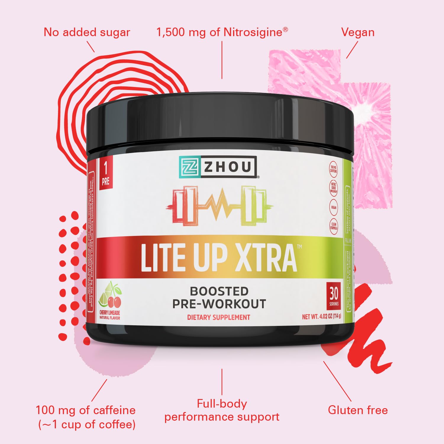 ZHOU Lite Up Xtra Nitrosigine focus spot illustrates enhanced blood flow support.