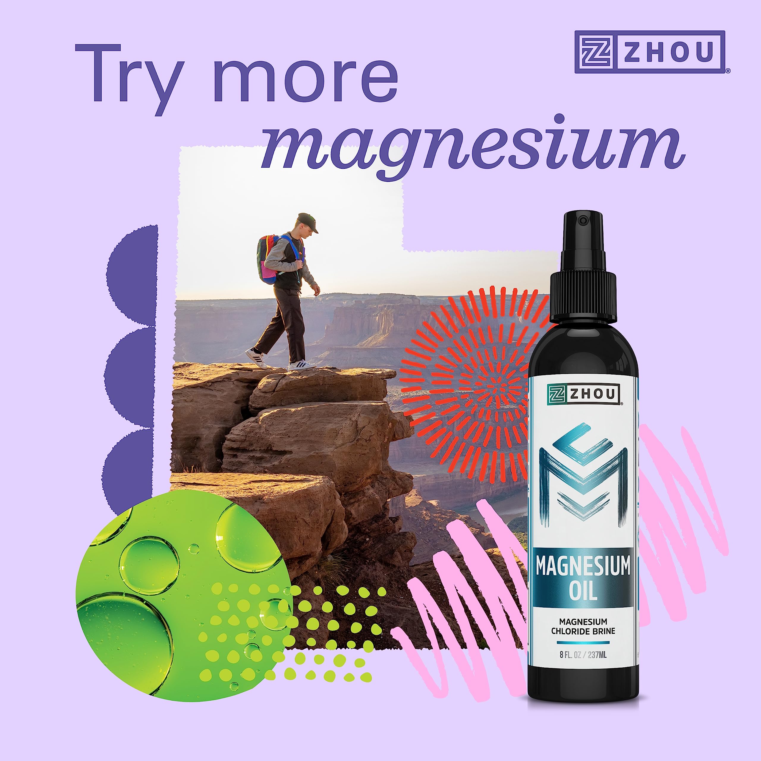 Lifestyle shot of an active person using Zhou Magnesium Glycinate at night