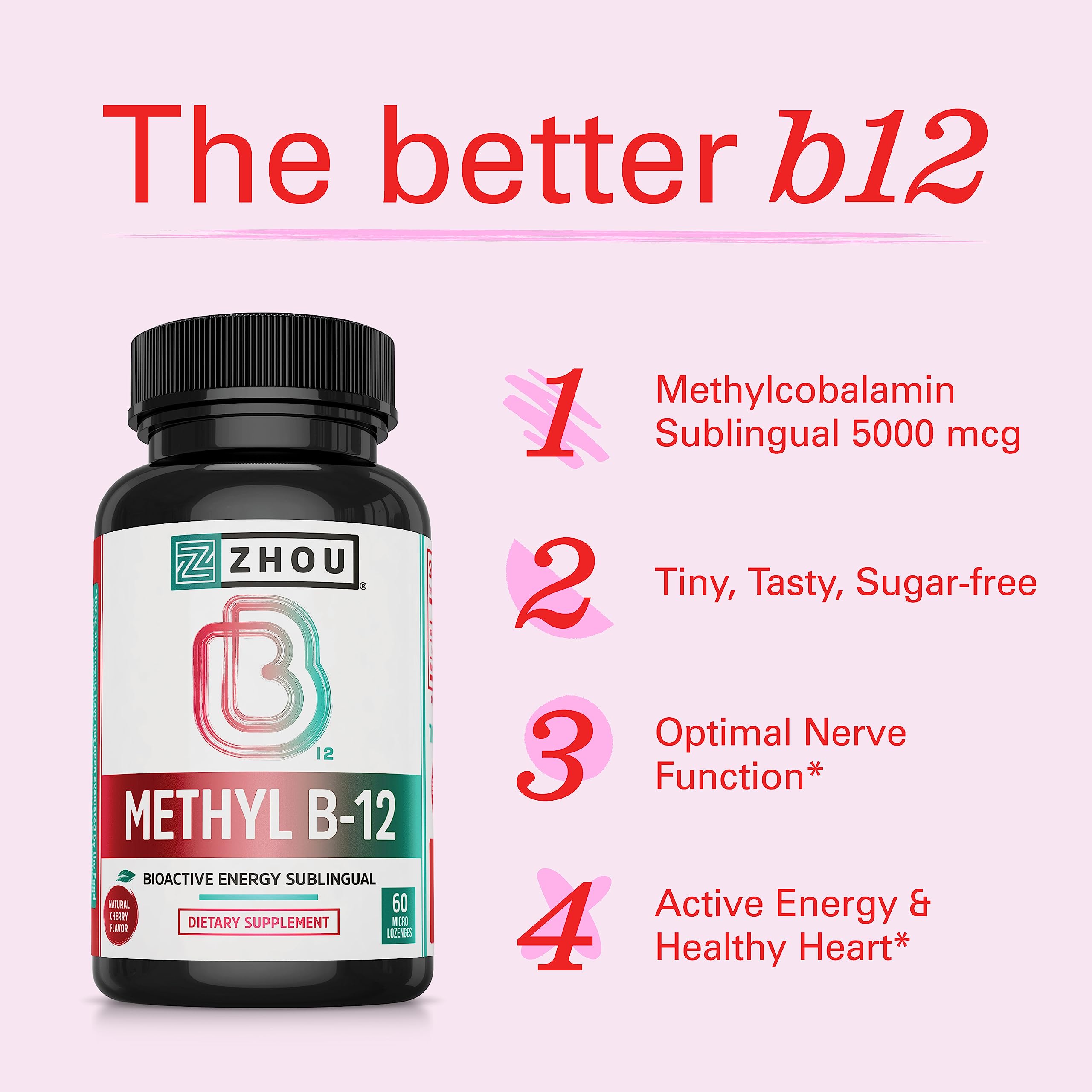 Zhou Methyl B12 vegan-friendly packaging ready for on-the-go use.