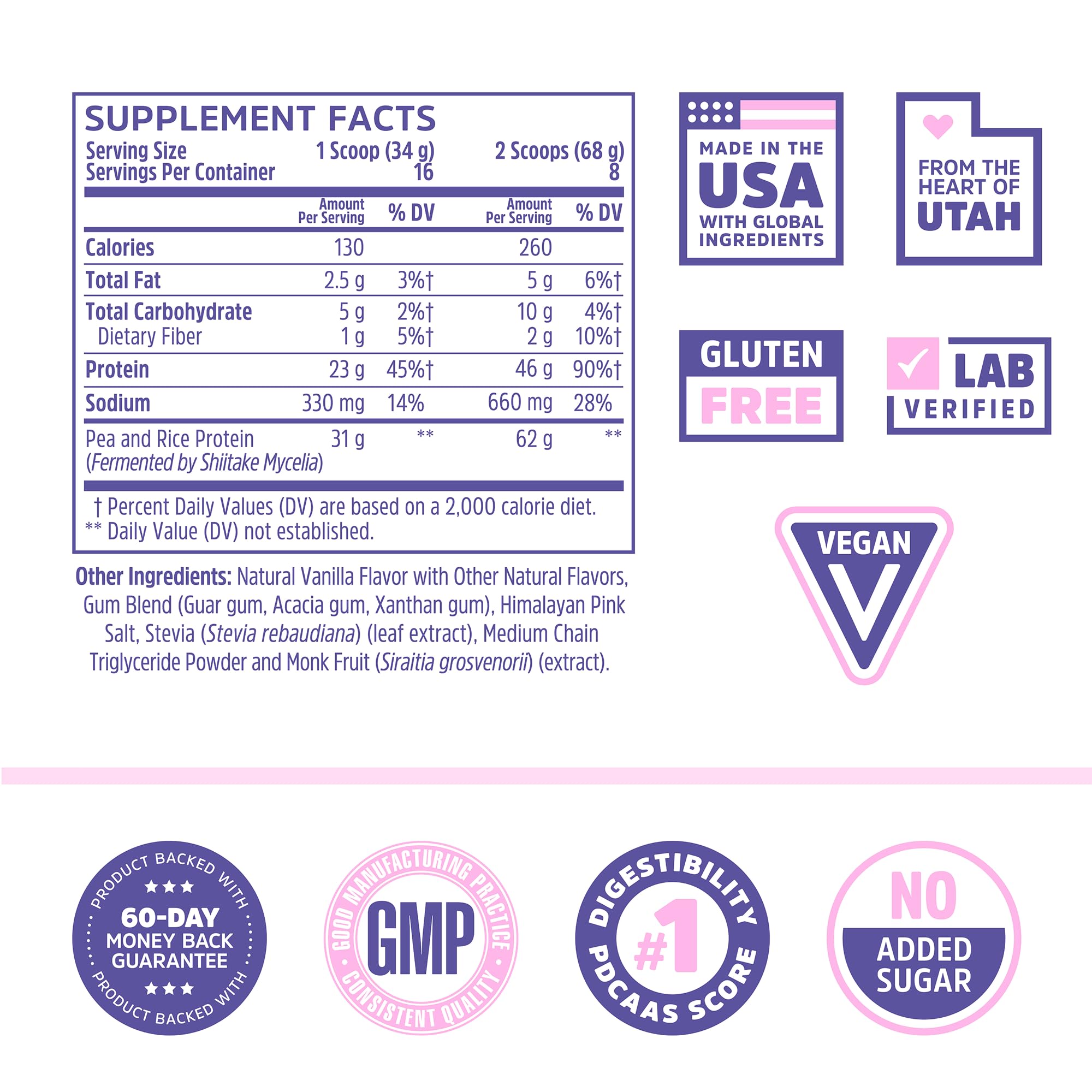 Zhou Plant Complete vanilla powder scoop, delivers 21 g protein per serving for meals.