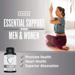 ZHOU Selenium capsules in hand illustrate easy daily dosage for men and women