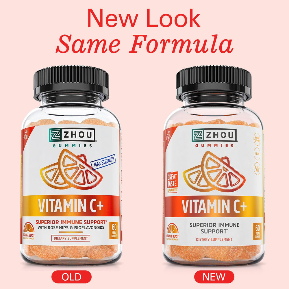 ZHOU Vitamin C+ Gummies bottle side view highlighting product design and label