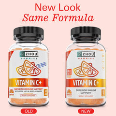 ZHOU Vitamin C+ Gummies bottle side view highlighting product design and label