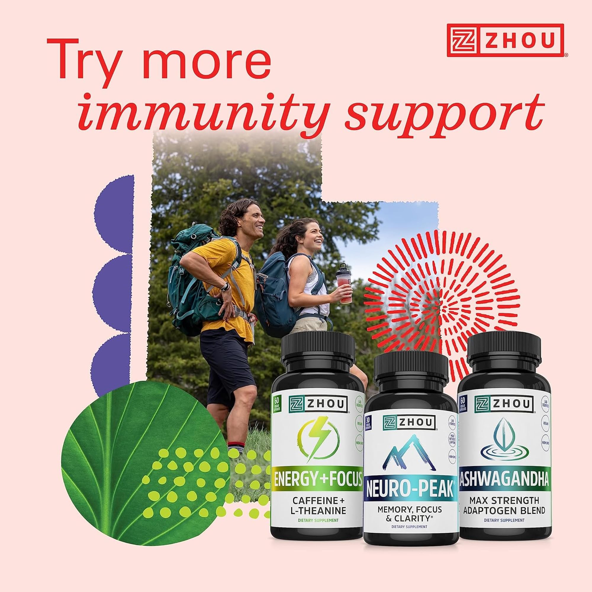 ZHOU Vitamin C+ Gummies rosehips and acerola highlight the antioxidant blend