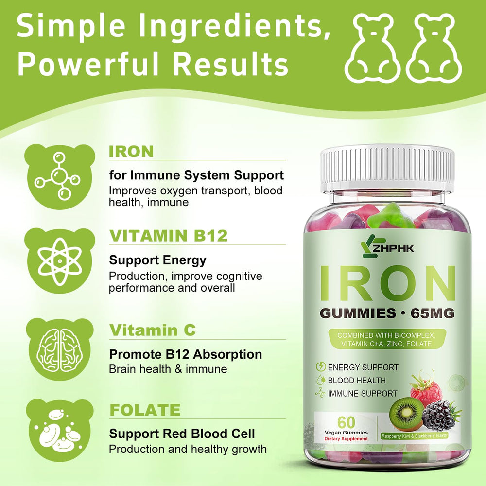 ZHPHK iron gummies Blackberry flavor for a tasty vegetarian iron option.
