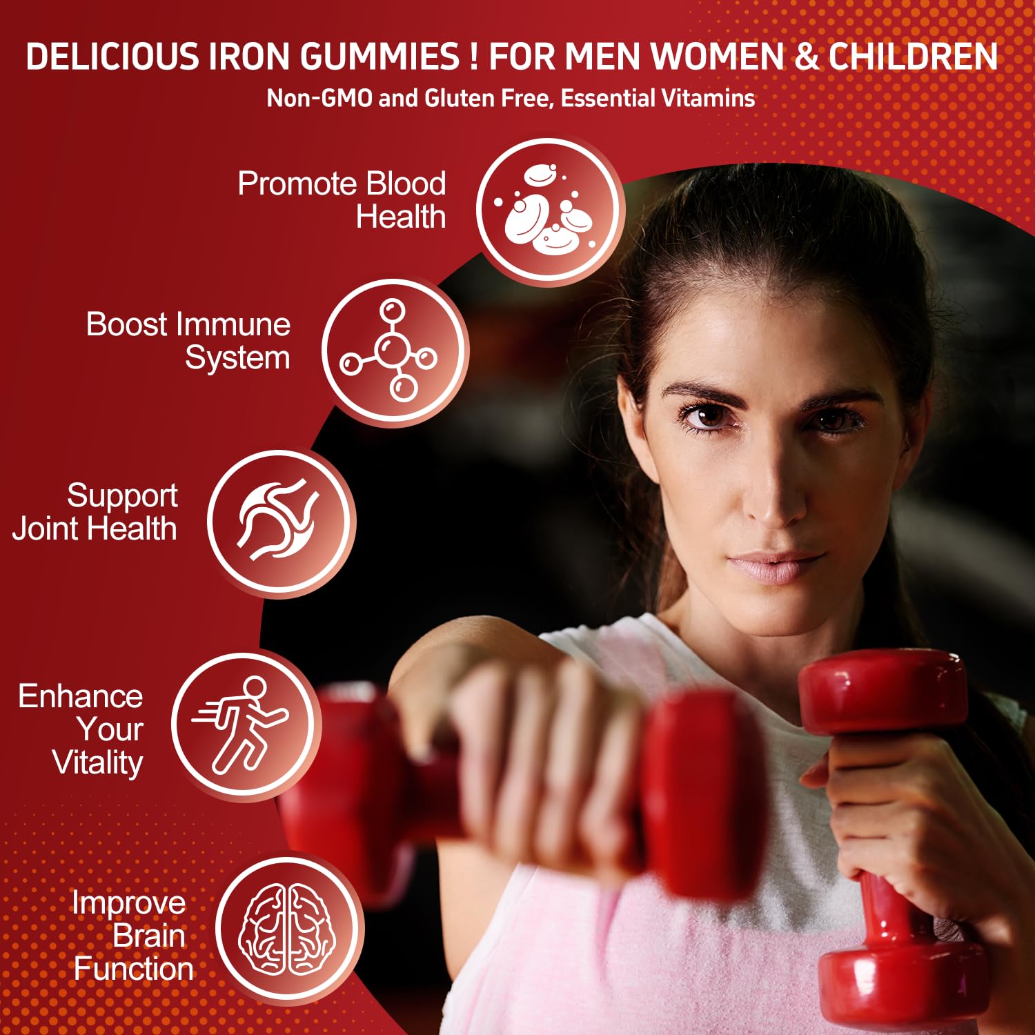 ZHPHK Iron Gummies close-up shows chewy texture and flavor.