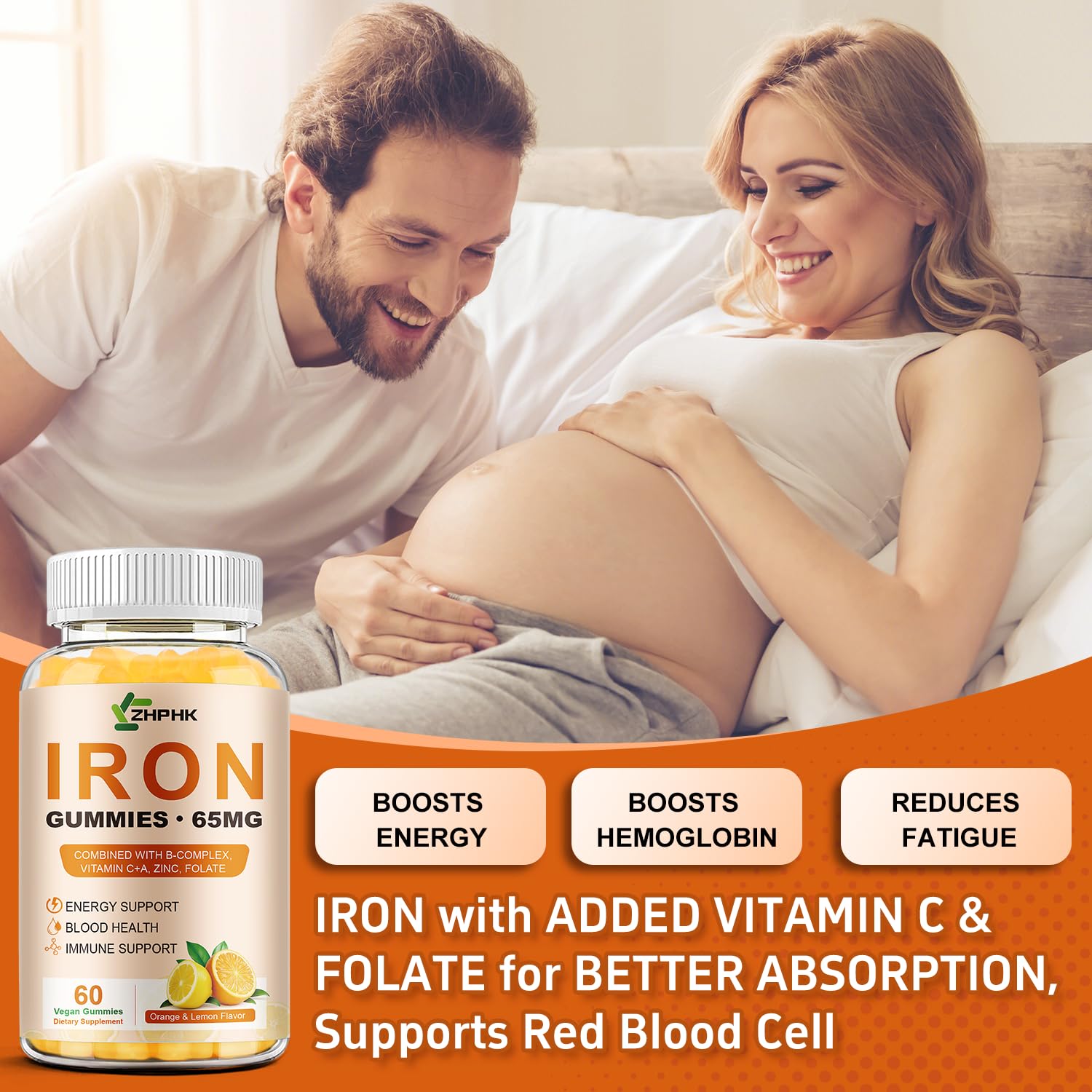 Packaging of ZHPHK Iron Gummies appeals to kids and adults for easy supplementation.