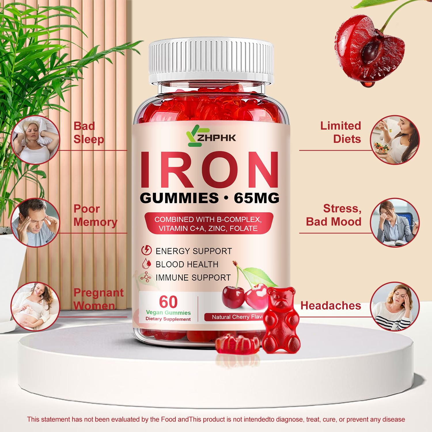 ZHPHK Iron Gummies for kids and adults, chewy and tasty.