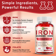 ZHPHK Iron Gummies with Vitamin C, potential boost for iron absorption.