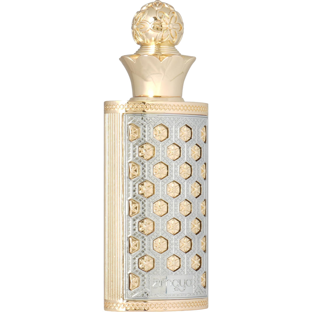 Zimaya Nojoum fragrance oil pour, showcasing rich amber notes and smooth texture.