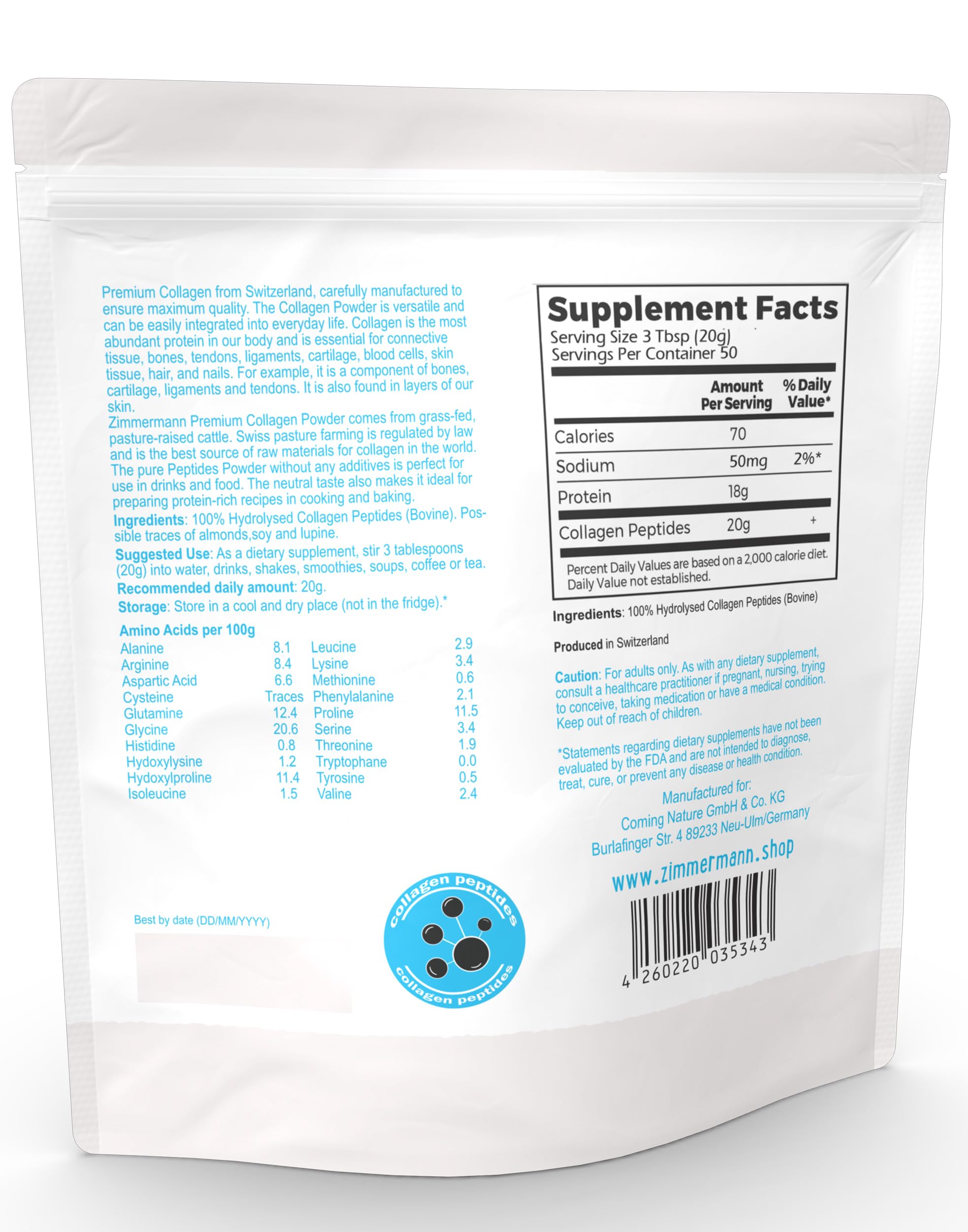 Zimmermann Collagen Peptides scoop for precise daily dosing
