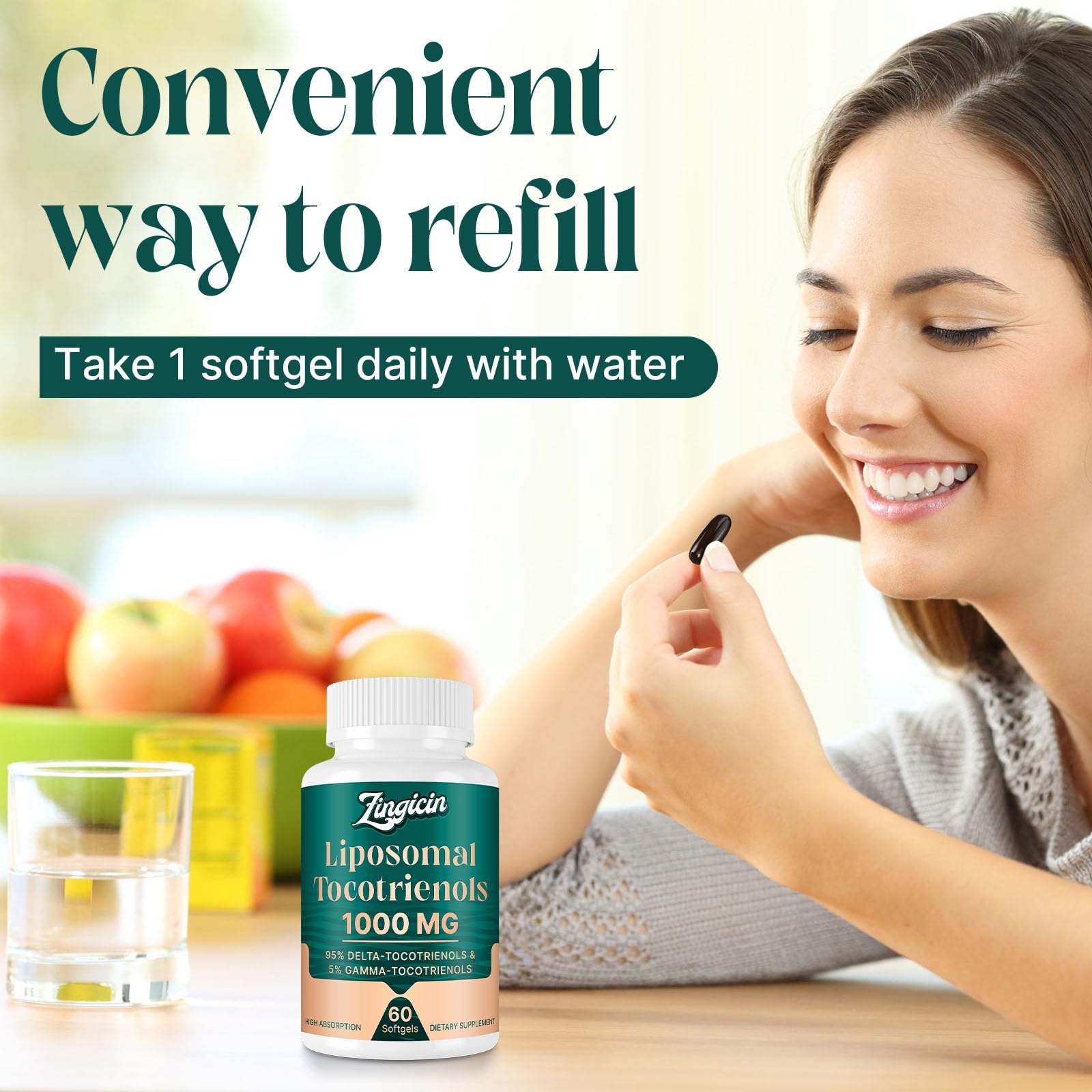 Zingicin bottle with water, simple daily intake on the go.