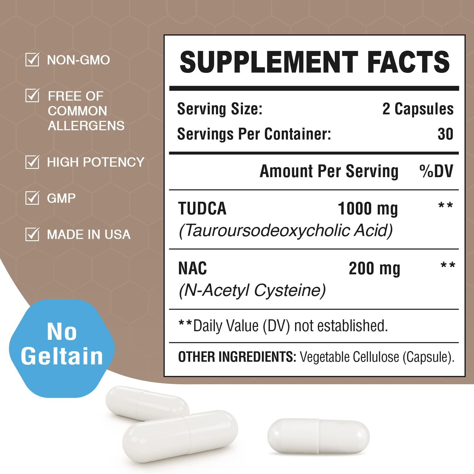 Packaging box highlights Non-GMO, Gluten-Free, Gelatin-Free attributes.