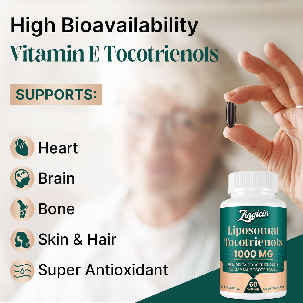 Zingicin vitamin E tocotrienols bottle label with clear ingredients and delivery method.