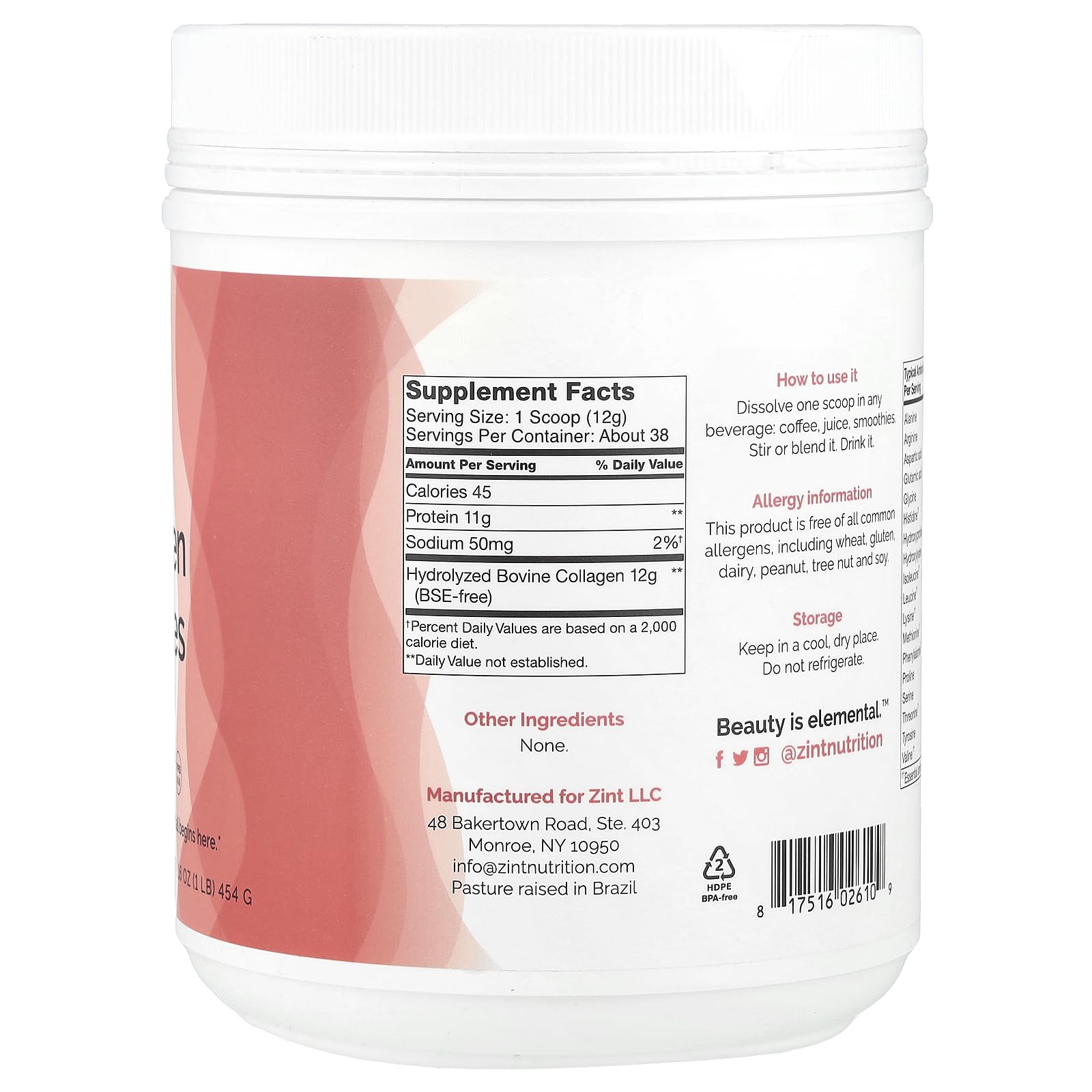 Zint Collagen Peptides powder scoop for precise daily measurements.