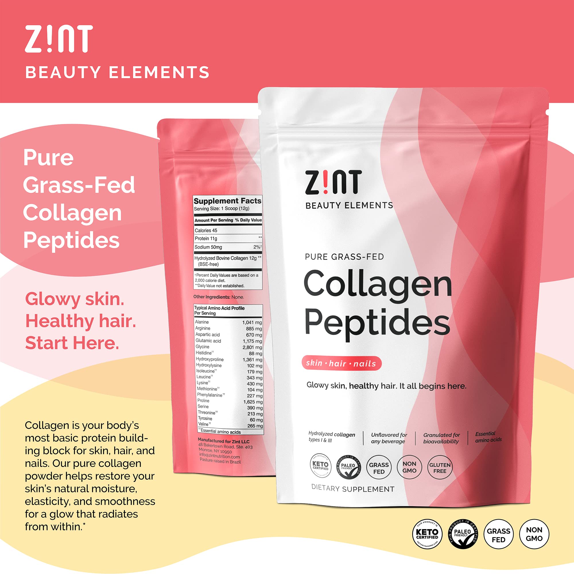 Zint Collagen Peptides in a smoothie image highlighting protein lift.