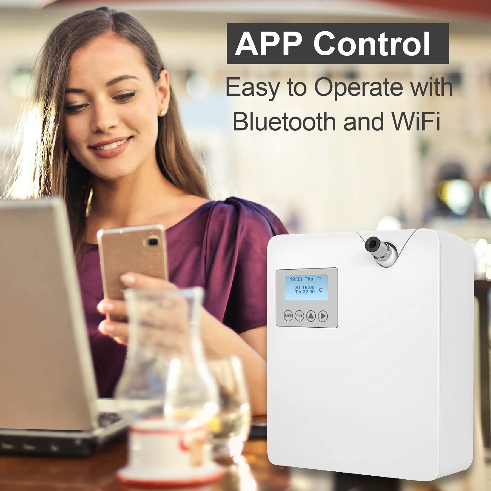Zinyeme Scent Air Machine app control interface enabling scheduling and hands-free fragrance control.