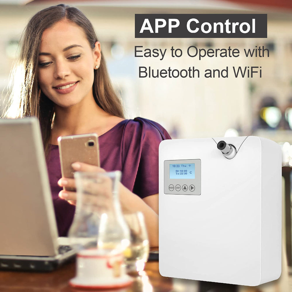 Zinyeme Scent Air Machine app control interface enabling scheduling and hands-free fragrance control.