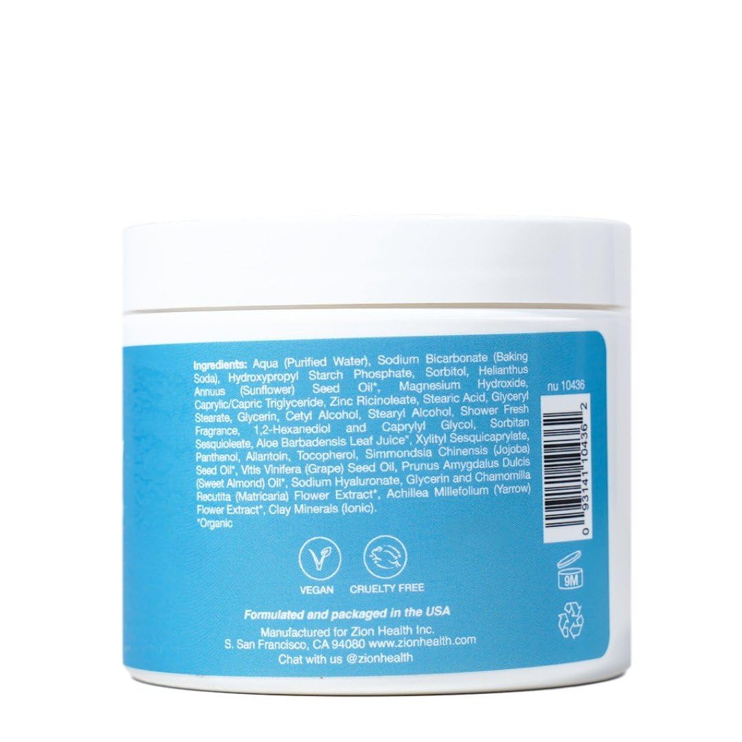 Zion Health clay dry deodorant cream texture on lid highlights smooth, non-greasy application.