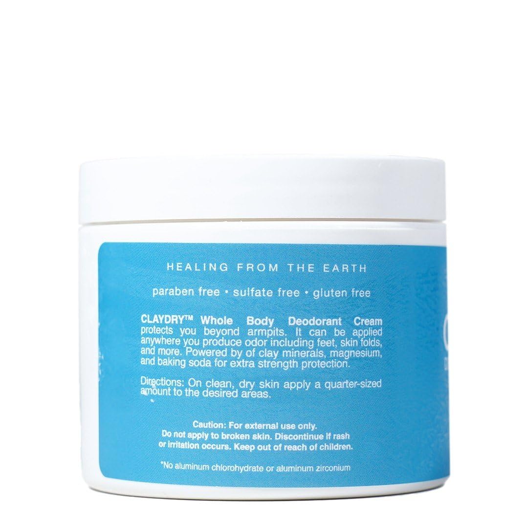 Zion Health clay dry deodorant open-jar reveals mineral-rich formula suitable for sensitive skin.