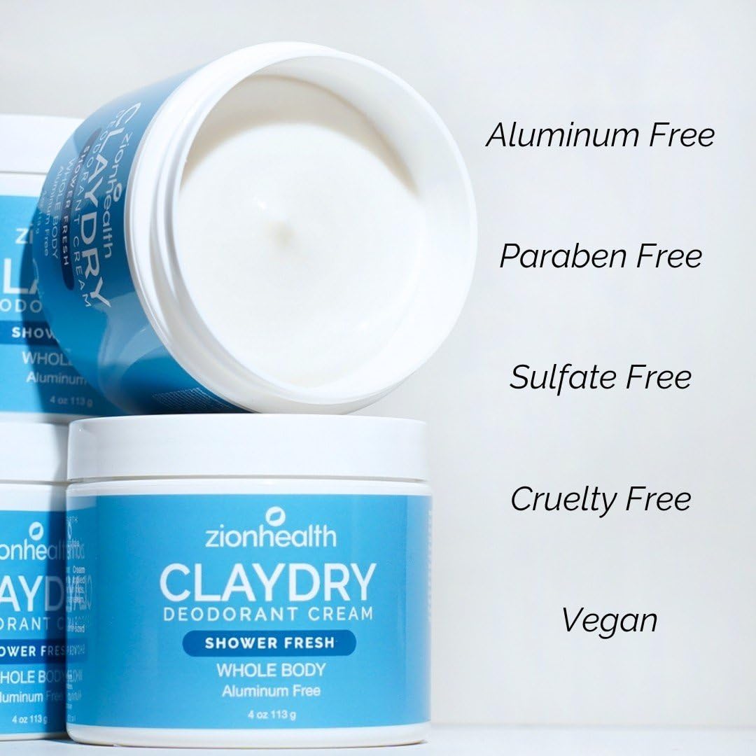 Zion Health clay dry deodorant used on skin folds shows versatile body coverage.