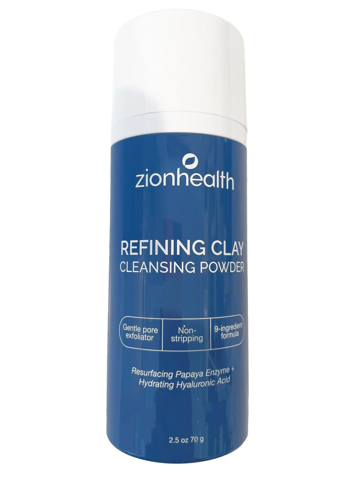Zion Health Refining Clay Cleansing Powder being poured for a gentle exfoliating cleanse.